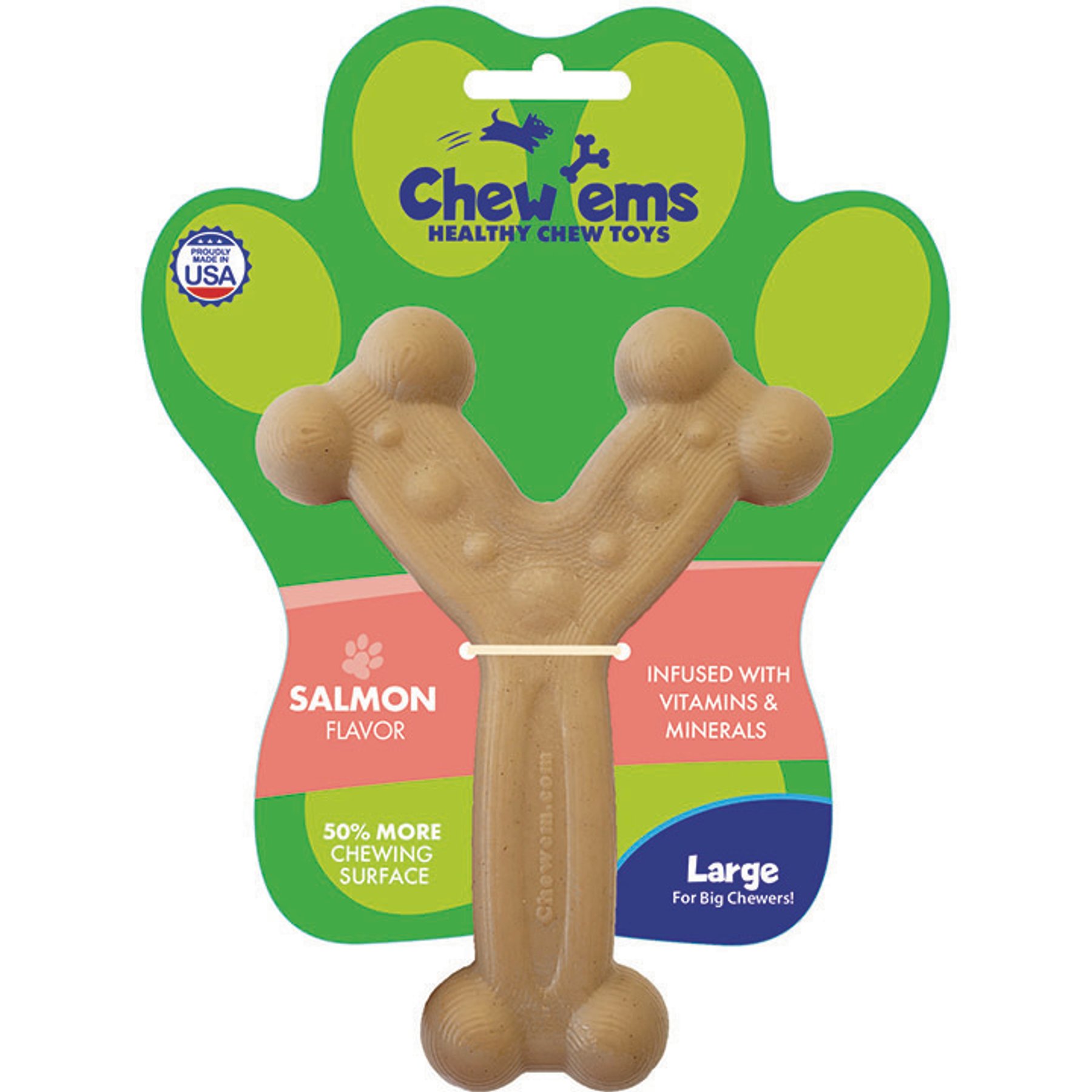 Chew'ems Y Bone Dog Toy, Salmon, Large