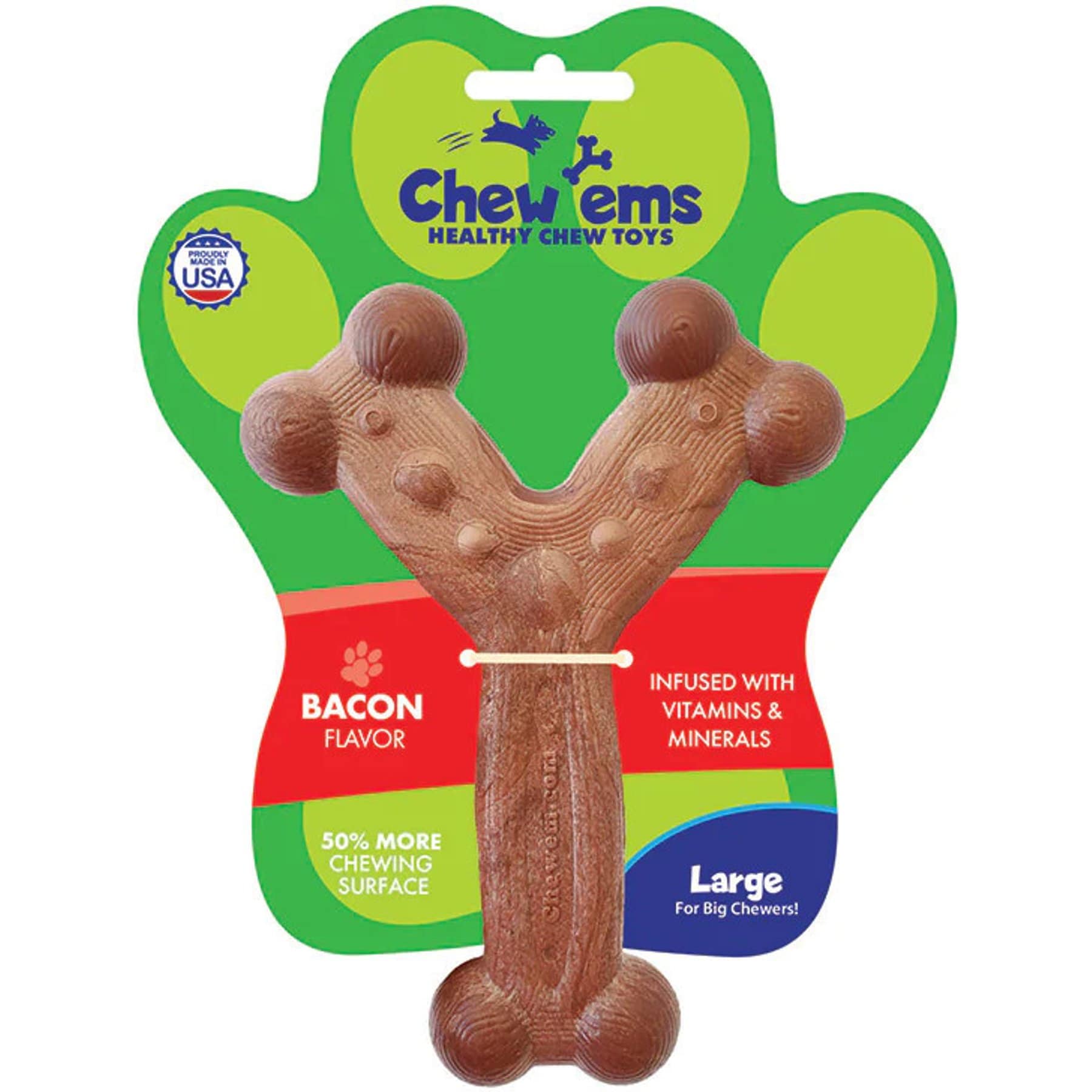 Chew'ems Y Bone Dog Toy, Bacon, Large