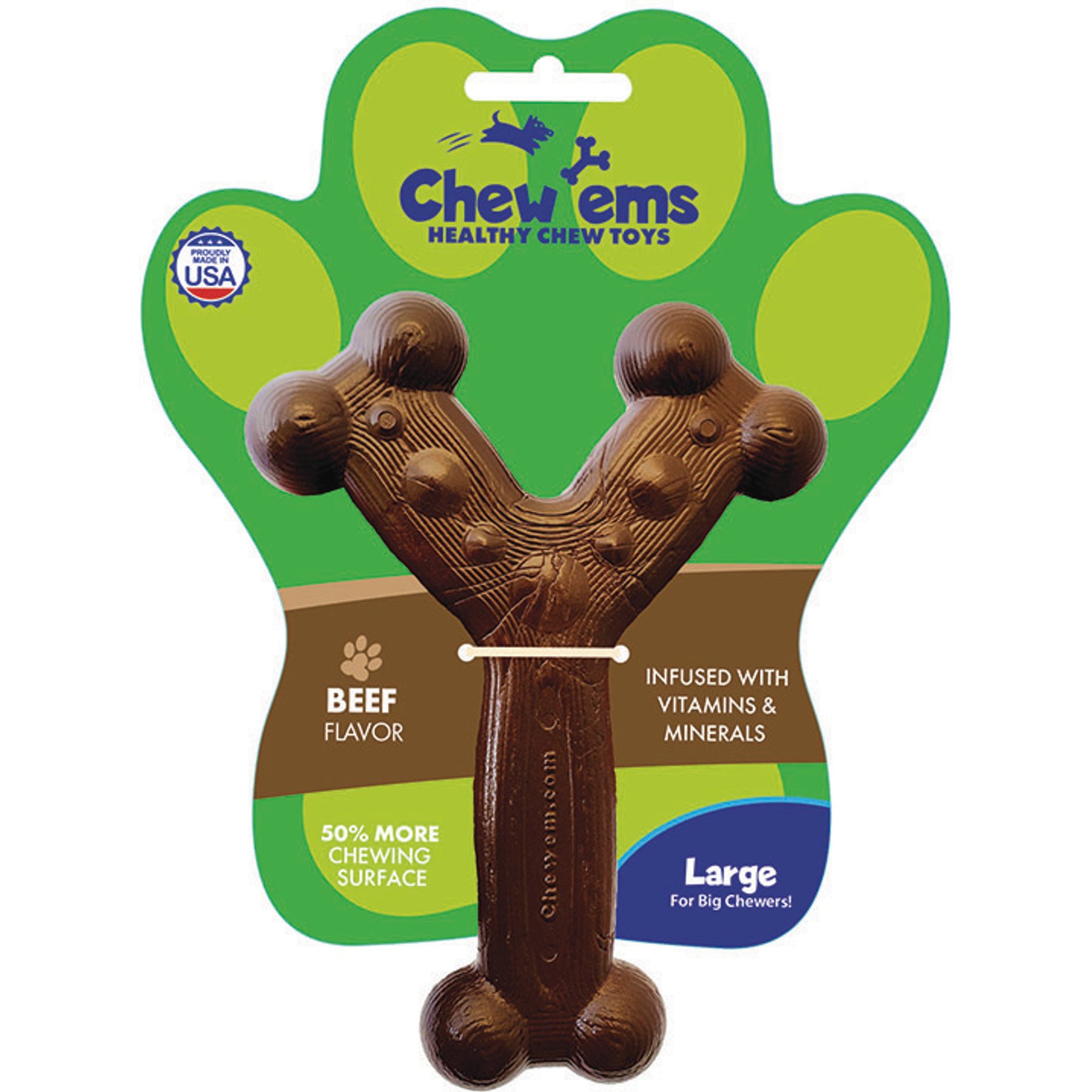 Chew'ems Y Bone Dog Toy, Beef, Large