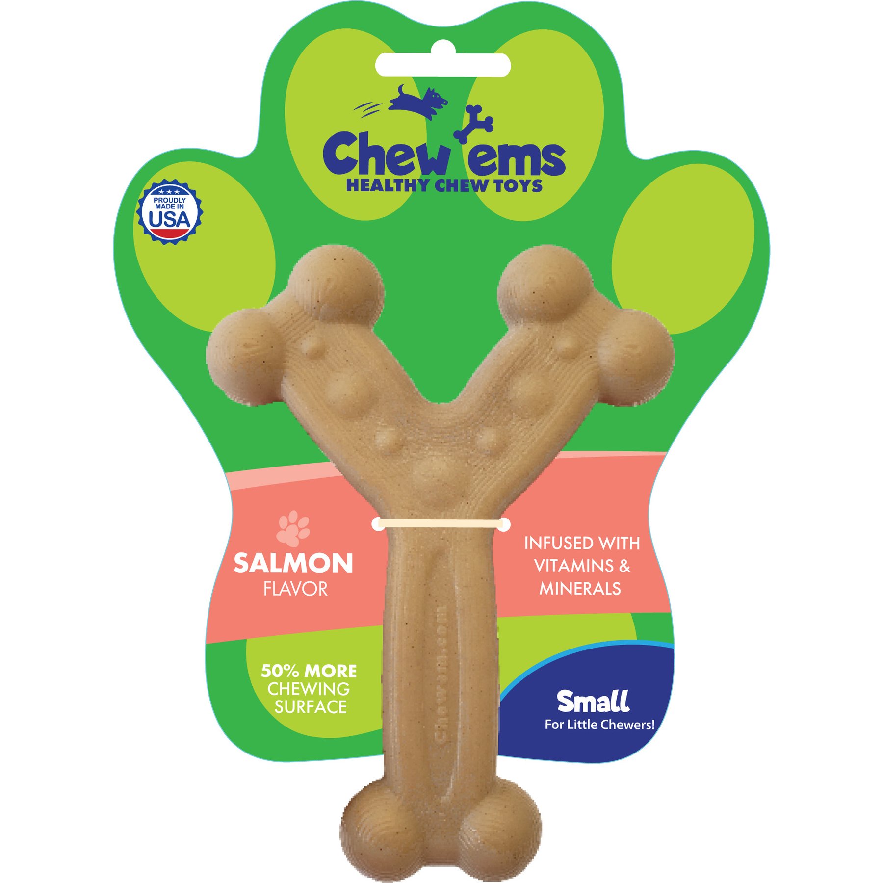 Chew'ems Y Bone Dog Toy, Salmon, Small