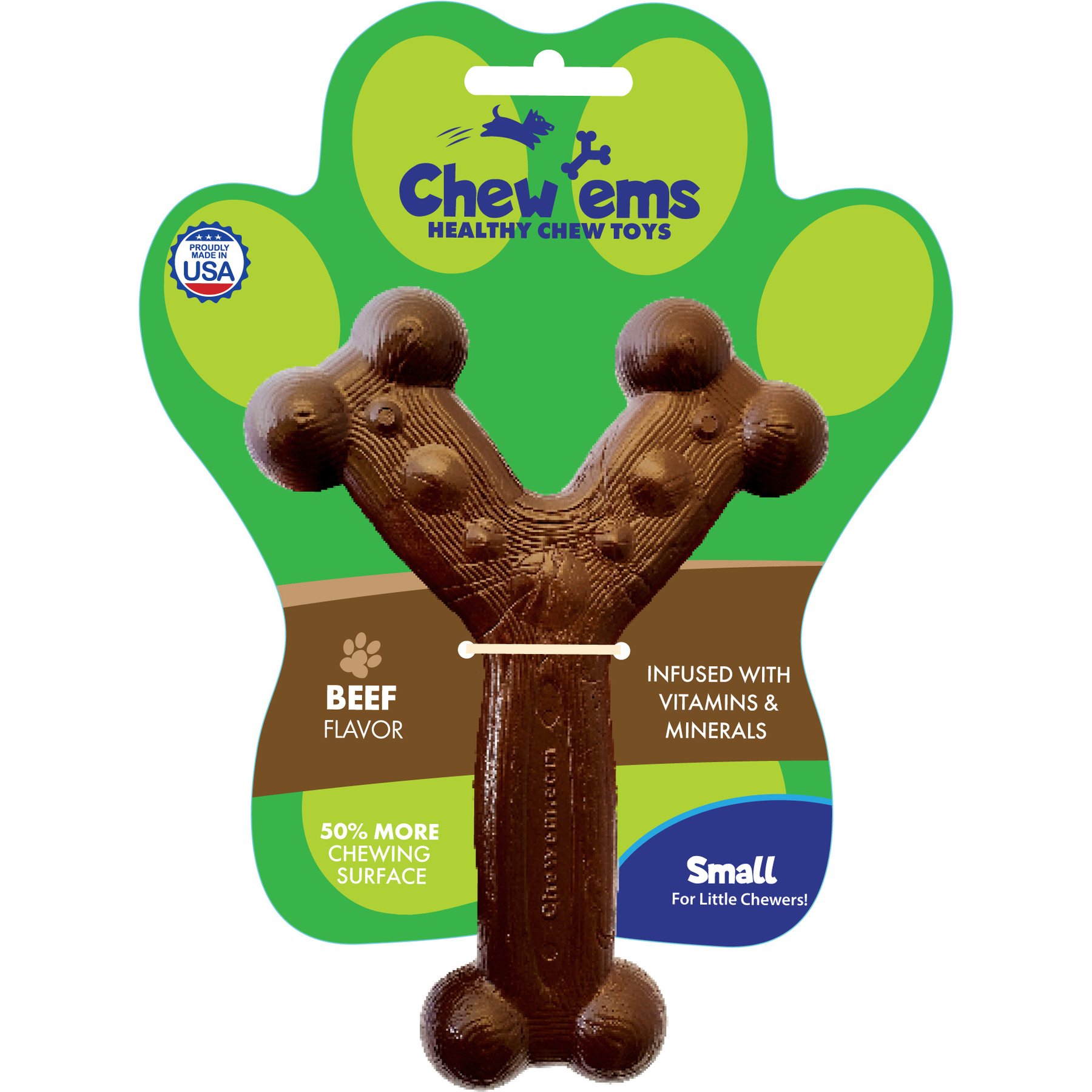 Chew'ems Y Bone Dog Toy, Beef, Small