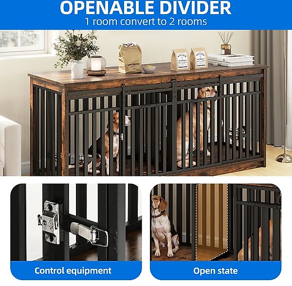 Show full view: Yitahome Furniture Style Dog Crate, Rustic Brown, 71 inch slide 5 of 8