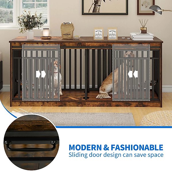Show full view: Yitahome Furniture Style Dog Crate, Rustic Brown, 71 inch slide 4 of 8