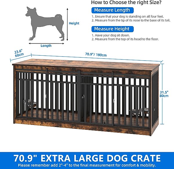 Show full view: Yitahome Furniture Style Dog Crate, Rustic Brown, 71 inch slide 2 of 8