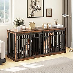 Yitahome Furniture Style Dog Crate, Rustic Brown, 71 inch