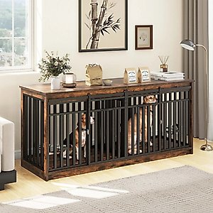 Yitahome Furniture Style Dog Crate, Rustic Brown, 71 inch