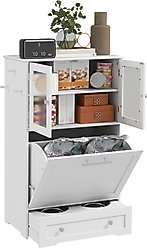PawHut Dog Feeding Station with Two Storage Cabinets, White, 23.6 x 13.8 x 39.4-in