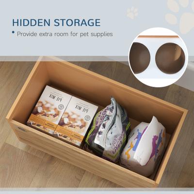 Show full view: PawHut Elevated Slow Feeder Dog Bowls with Storage, Oak, 14 x 23.6 x 11.8-in slide 6 of 9