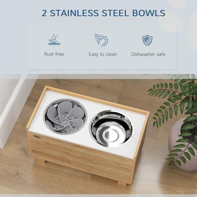 Show full view: PawHut Elevated Slow Feeder Dog Bowls with Storage, Oak, 14 x 23.6 x 11.8-in slide 7 of 9