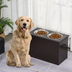 jansno Feeding Storage Station with 2 Stainless Steel Elevated Dog Bowls, Dark Brown, 37-L slide 2 of 7