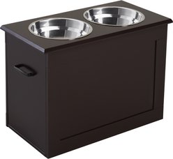 jansno Feeding Storage Station with 2 Stainless Steel Elevated Dog Bowls, Dark Brown, 37-L