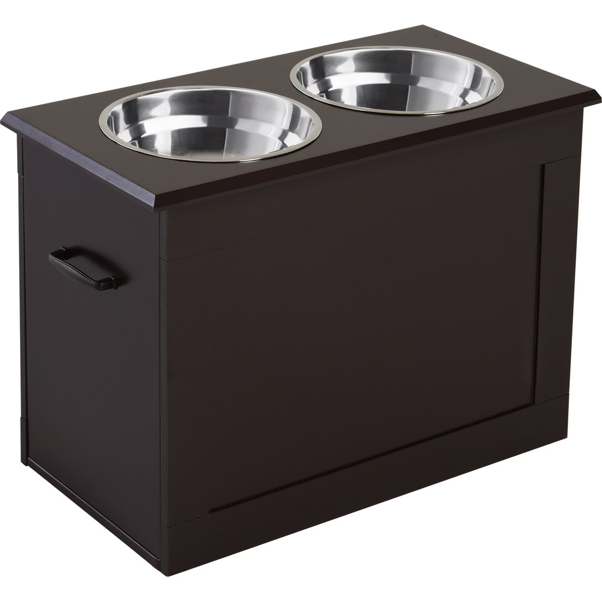 jansno Feeding Storage Station with 2 Stainless Steel Elevated Dog Bowls, Dark Brown, 37-L