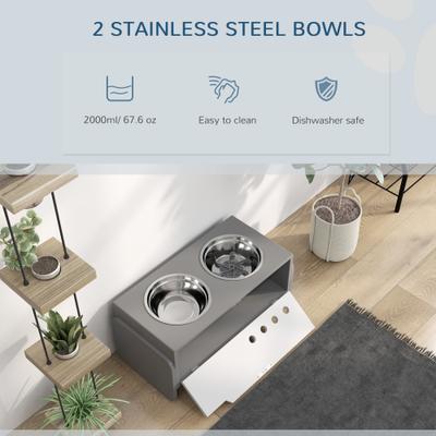 Show full view: PawHut Height Adjustable Dog Bowls, Gray, 24.6 x 11.8 x 14.4-in slide 7 of 9