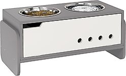 PawHut Height Adjustable Dog Bowls, Gray, 24.6 x 11.8 x 14.4-in