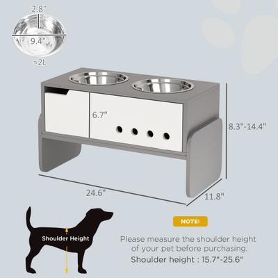 Show full view: PawHut Height Adjustable Dog Bowls, Gray, 24.6 x 11.8 x 14.4-in slide 3 of 9