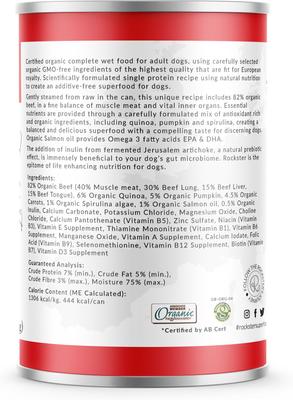 Show full view: Rockster Boeuf Du Cap Complete Organic Beef Recipe Wet Dog Food, 12-oz can, case of 12 slide 3 of 5