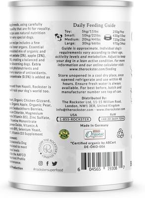 Show full view: Rockster Chickenrella Complete Organic Chicken Recipe Wet Dog Food, 12-oz can, case of 12 slide 4 of 5