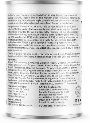 Show full view: Rockster Chickenrella Complete Organic Chicken Recipe Wet Dog Food, 12-oz can, case of 12 slide 3 of 5