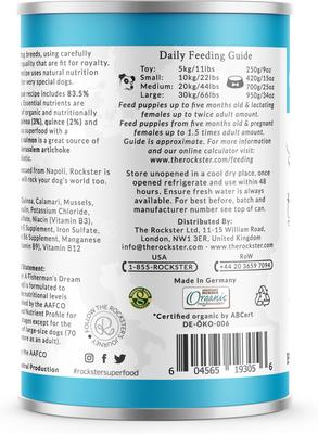 Show full view: Rockster Fisherman's Dream Complete Organic Salmon Recipe Wet Dog Food, 12-oz can, case of 12 slide 4 of 5
