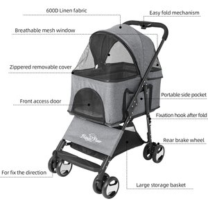 BingoPaw Dog & Cat Stroller, Grey