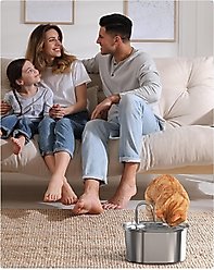 PEKTACO Stainless Steel Cat Fountain with Metal Spout & 3 Replacement Filters, 3.2 liter slide 2 of 8