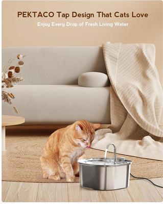 Show full view: PEKTACO Stainless Steel Cat Water Fountain with Metal Spout & 6 Replacement Filters, 3.2 liter slide 3 of 9
