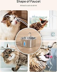 PEKTACO Stainless Steel Cat Water Fountain with Small Level Window, 3.2 liter slide 2 of 8