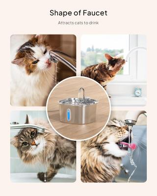 Show full view: PEKTACO Stainless Steel Cat Water Fountain with Small Level Window, 3.2 liter slide 8 of 9
