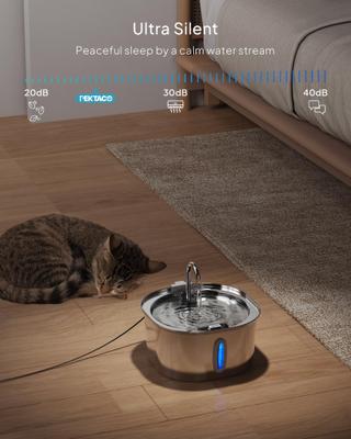 Show full view: PEKTACO Stainless Steel Cat Water Fountain with Small Level Window, 3 Filters & 3 Sponges, 3.2 liter slide 6 of 9