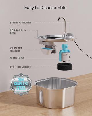 Show full view: PEKTACO Stainless Steel Cat Water Fountain with Small Level Window, 3.2 liter slide 6 of 9