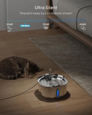 Show full view: PEKTACO Stainless Steel Cat Water Fountain with Small Level Window, 3.2 liter slide 5 of 9