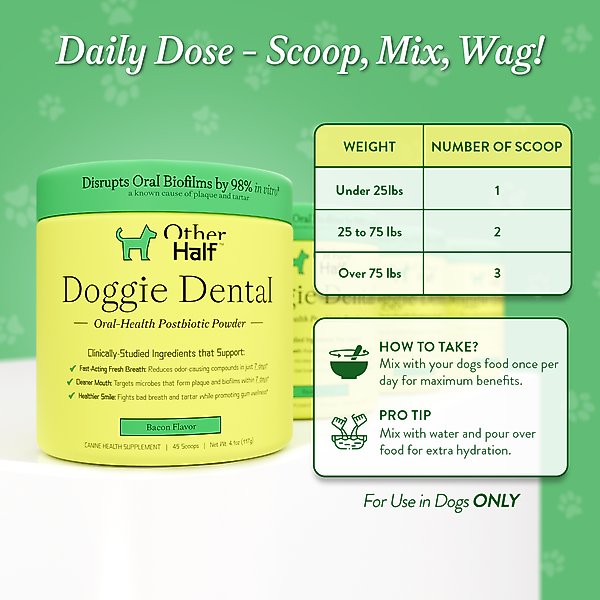 Show full view: Other Half Bacon Flavor Dog Dental Supplement, 45 scoops slide 8 of 9