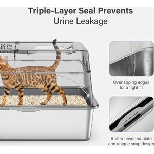 Aphyxen Stainless Steel Enclosed Cat Litter Box, Grey