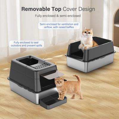 Show full view: Aphyxen Stainless Steel Enclosed Cat Litter Box, Black slide 8 of 11