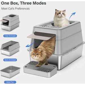 Aphyxen Stainless Steel Enclosed Cat Litter Box, Grey