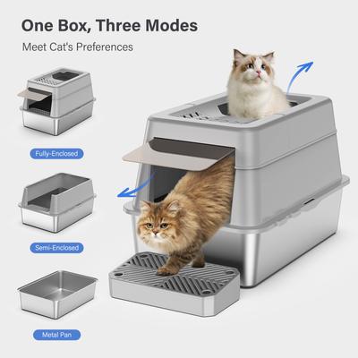Show full view: Aphyxen Stainless Steel Enclosed Cat Litter Box, Grey slide 8 of 10