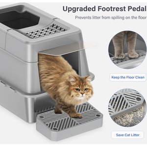 Aphyxen Stainless Steel Enclosed Cat Litter Box, Grey