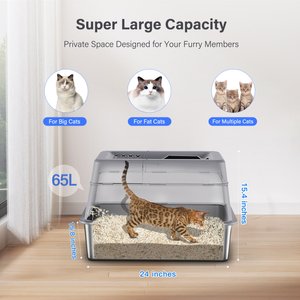 Aphyxen Stainless Steel Enclosed Cat Litter Box, Grey