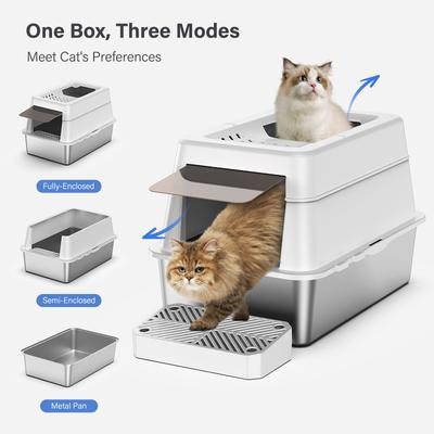 Show full view: Aphyxen Stainless Steel Enclosed Cat Litter Box, White slide 9 of 11