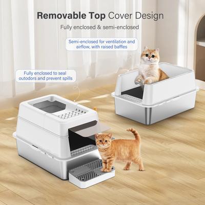 Show full view: Aphyxen Stainless Steel Enclosed Cat Litter Box, White slide 8 of 11