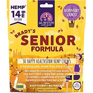 Austin and Kat Brady's All-in-1 Senior Support 14mg Broad Spectrum Hemp Chews Supplement for Dogs, 30 count