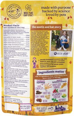 Show full view: Austin and Kat Brady's All-in-1 Senior Support 14mg Broad Spectrum Hemp Chews Supplement for Dogs, 10 count slide 3 of 6