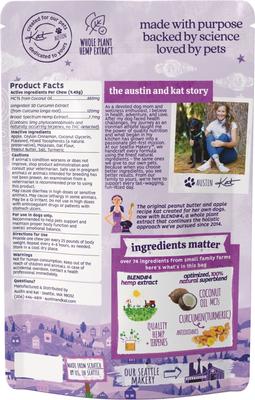 Show full view: Austin and Kat Calming 5mg Broad Spectrum Hemp Chews Supplement for Dogs, 10 count slide 3 of 6