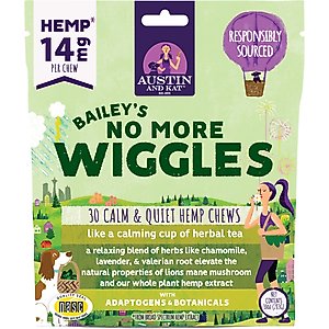 Austin and Kat Bailey's Calm & Quiet 14mg Broad Spectrum Hemp Chews Supplement for Dogs, 30 count