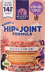 Austin and Kat Bakko's Total Hip & Joint 14mg Broad Spectrum Hemp Chews Supplement for Dogs, 10 count