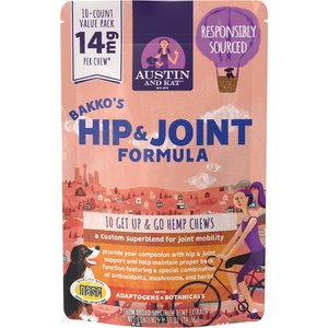 Austin and Kat Bakko's Total Hip & Joint 14mg Broad Spectrum Hemp Chews Supplement for Dogs, 10 count