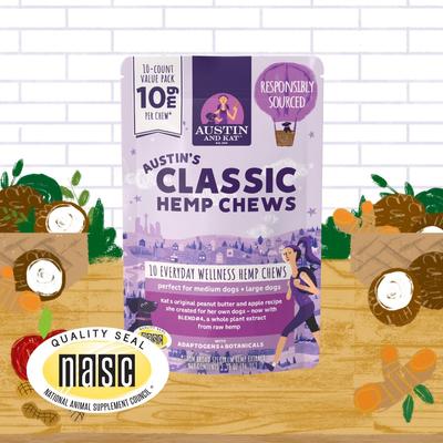 Show full view: Austin and Kat Calming 10mg Broad Spectrum Hemp Chews Supplement for Dogs, 10 count slide 4 of 6