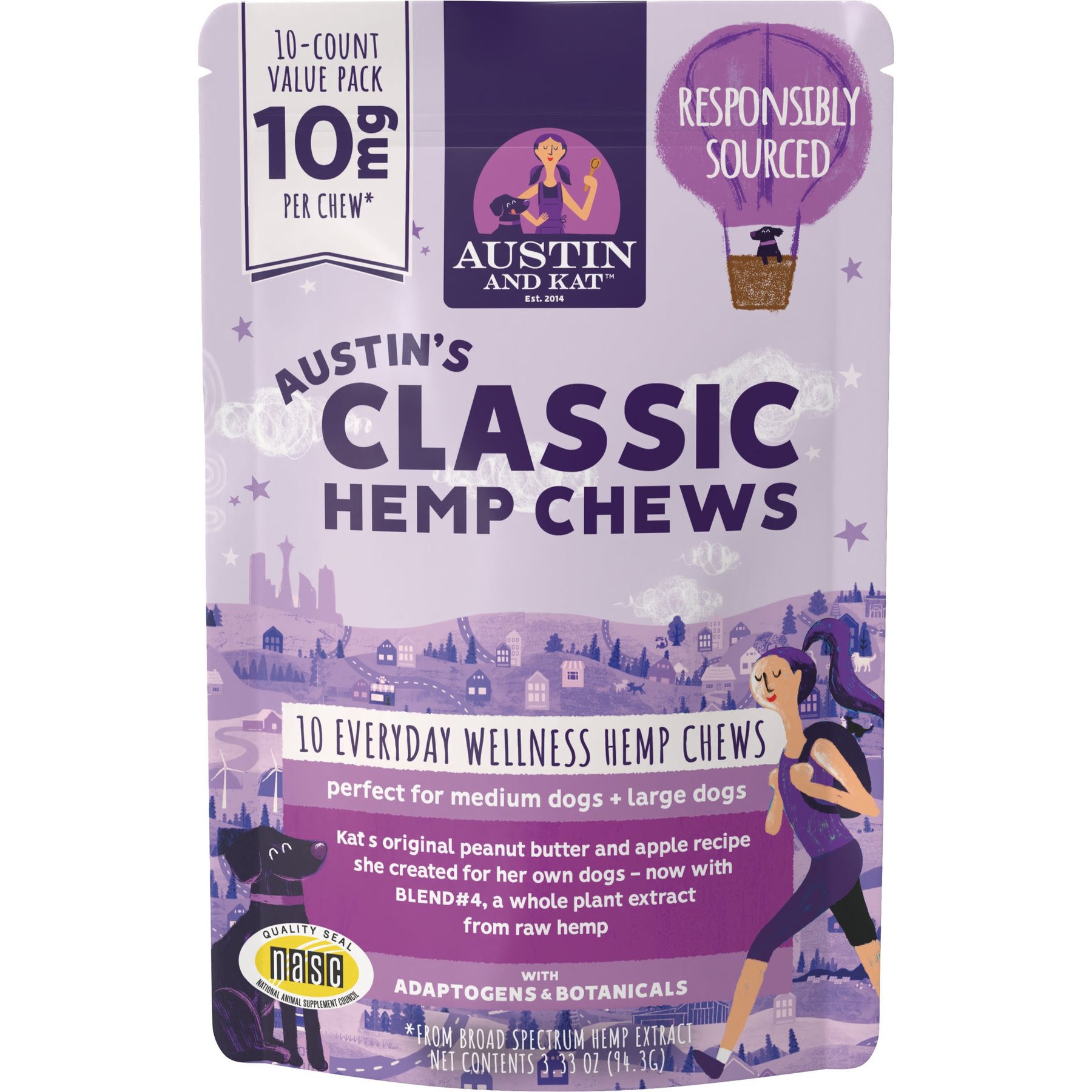 Austin and Kat Calming 10mg Broad Spectrum Hemp Chews Supplement for Dogs, 10 count
