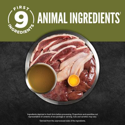 Show full view: ORIJEN Duck & Liver Entree Chunks & Shreds Wet Cat Food, 3-oz can, case of 12 slide 4 of 10