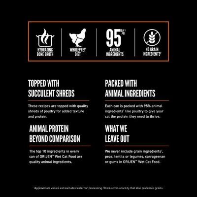 Show full view: ORIJEN Salmon & Chicken Entree Chunks & Shreds Wet Cat Food, 3-oz can, case of 12 slide 5 of 10